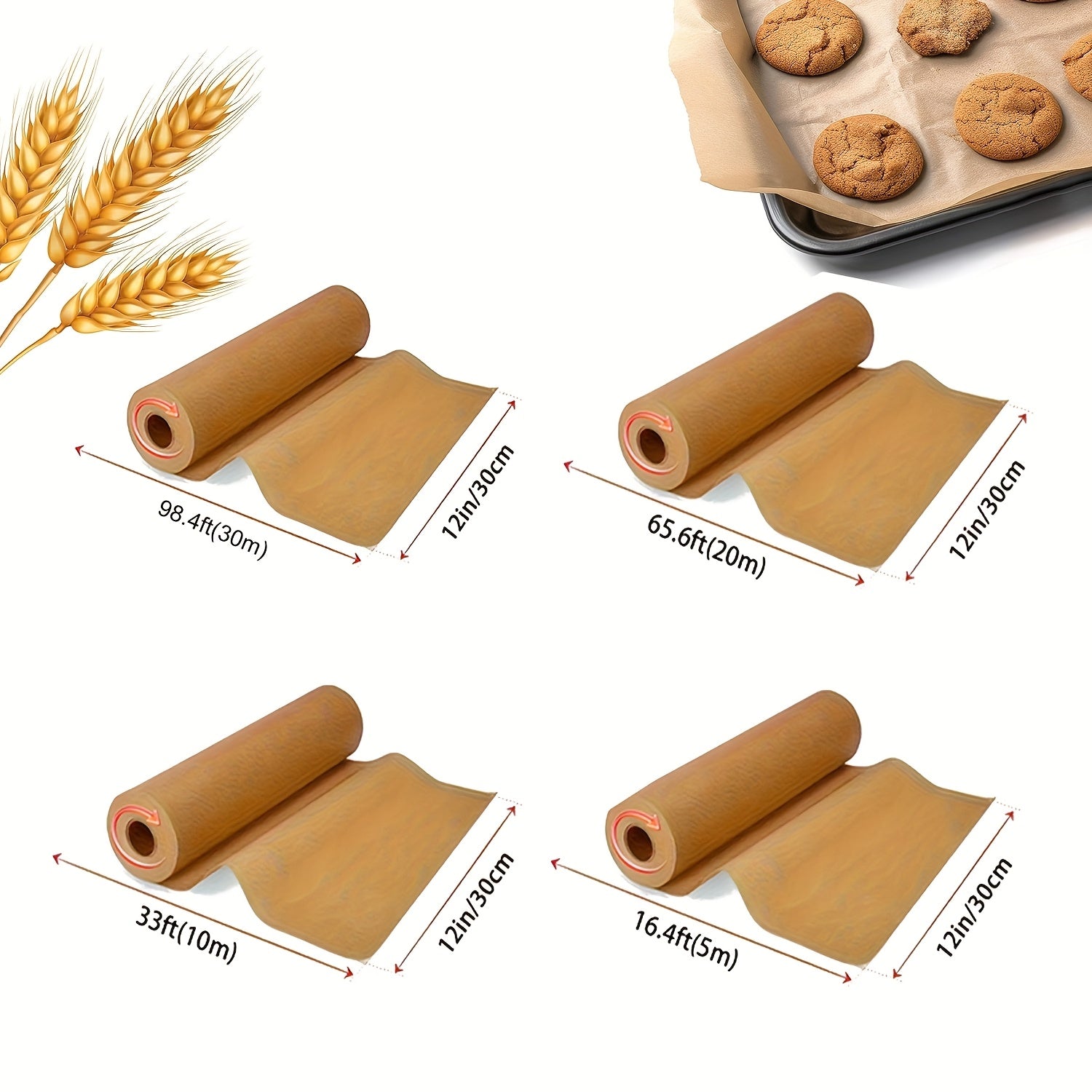 1 Roll Unbleached Parchment Paper - Non-Stick, Serrated Cutter for Baking, Cooking, Air Fryer, Silicone Oil Resistant, Ideal for Chicken, Fish, Vegetables & More - Perfect for Home Cooking, Baking Essentials|Serrated Edge Design|Nonstick Paper