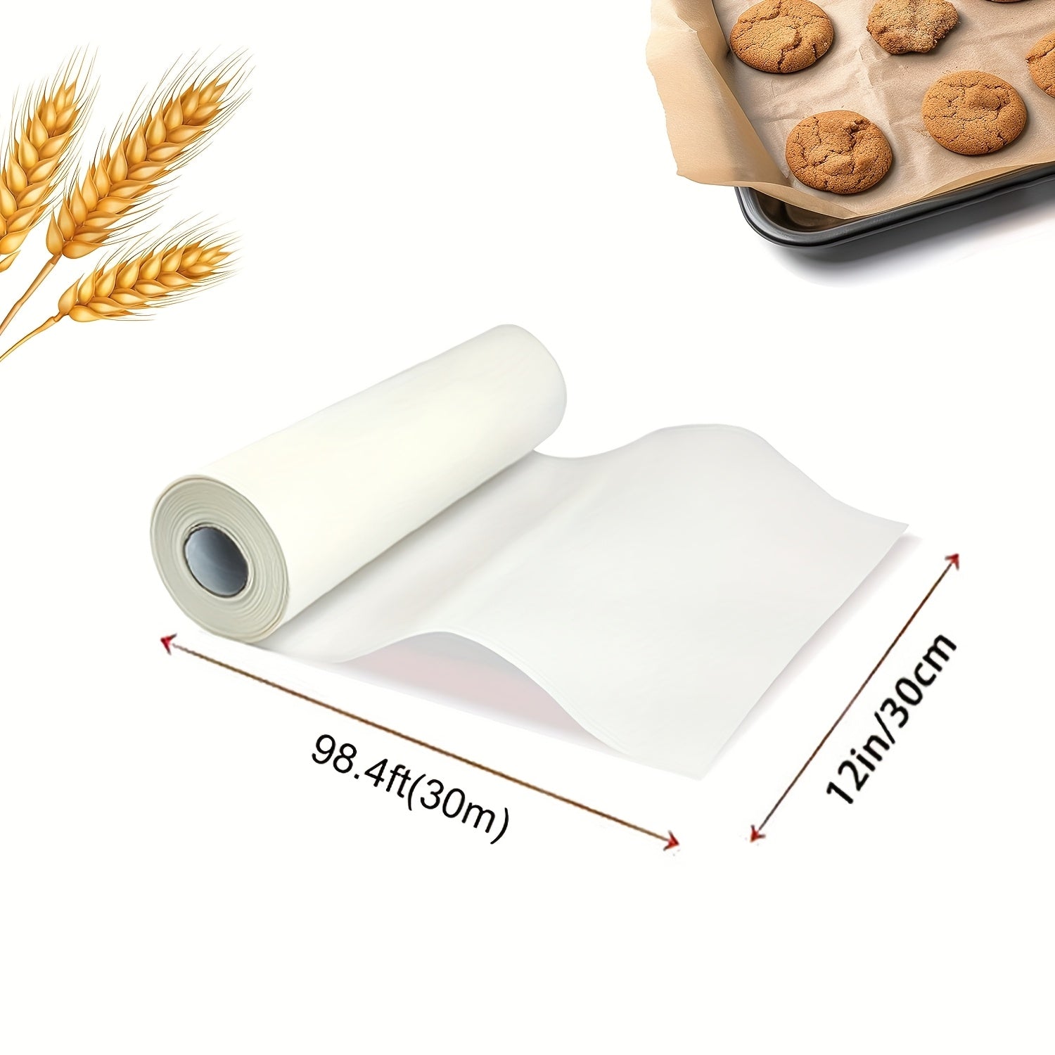 1 Roll Unbleached Parchment Paper - Non-Stick, Serrated Cutter for Baking, Cooking, Air Fryer, Silicone Oil Resistant, Ideal for Chicken, Fish, Vegetables & More - Perfect for Home Cooking, Baking Essentials|Serrated Edge Design|Nonstick Paper