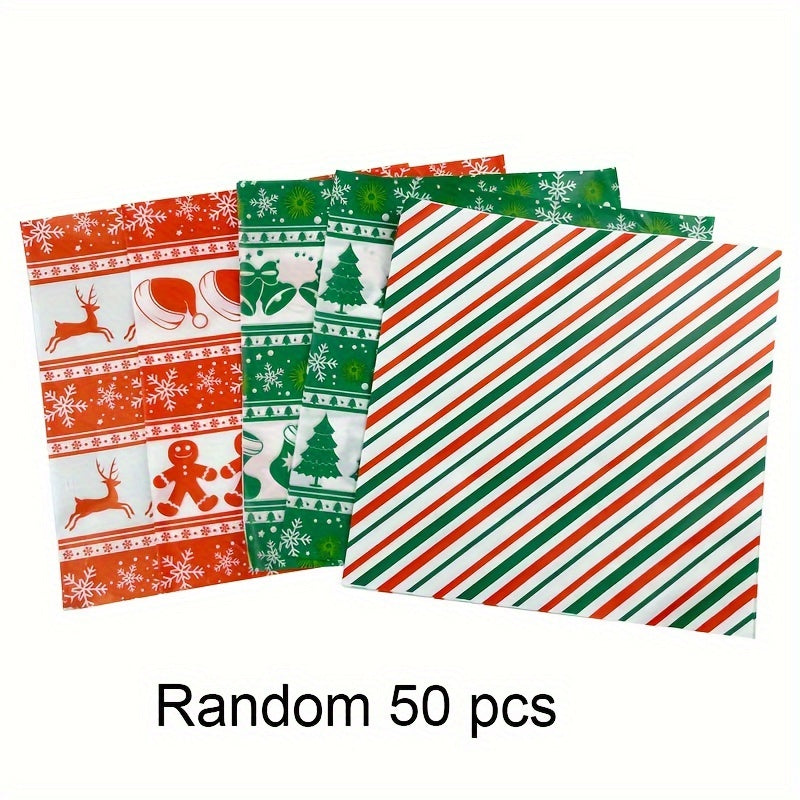 50-Pack Christmas Themed Oil-Absorbing Paper Sheets - Festive Bakery Parchment Paper for Hamburgers, Baked Goods, Fried Chicken - Disposable, Pre-Cut, Individual Paper Towels with Holiday Designs