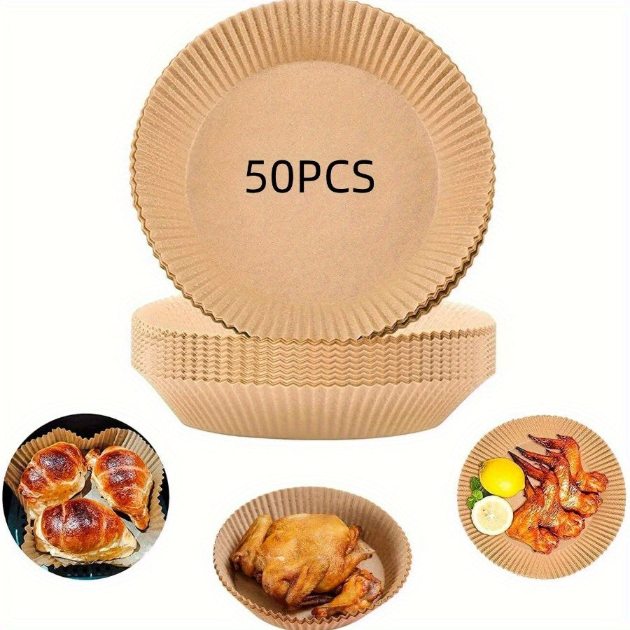 50/ 100pcs, disposable paper lining for air fryer, air fryer 6.3-7 inch lining [for 2-8 QT], non-stick parchment, for frying, baking, cooking, baking and microwave ovens, oil-proof, tray non-stick silicone oil paper, kitchen accessories