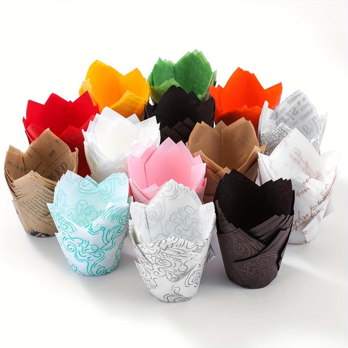 50pcs, Tulip Muffin Cups, Disposable Cupcake Cups, Heat Resistant Greaseproof Paper Cupcake Liners, Muffin Molds, Baking Tools, Kitchen Gadgets, Kitchen Accessories