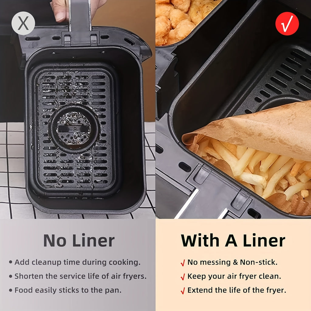 100pcs Rectangle Air Fryer Liner, Disposable Kraft Paper Pad That Does Not Need to Be Cleaned, Baking Pads Without Bleach, Multi-Purpose Food Baking Paper Pad, Suitable for Ovens, Microwave Ovens, Frying Pan, Kitchen Accessories, Kitchen baking tools