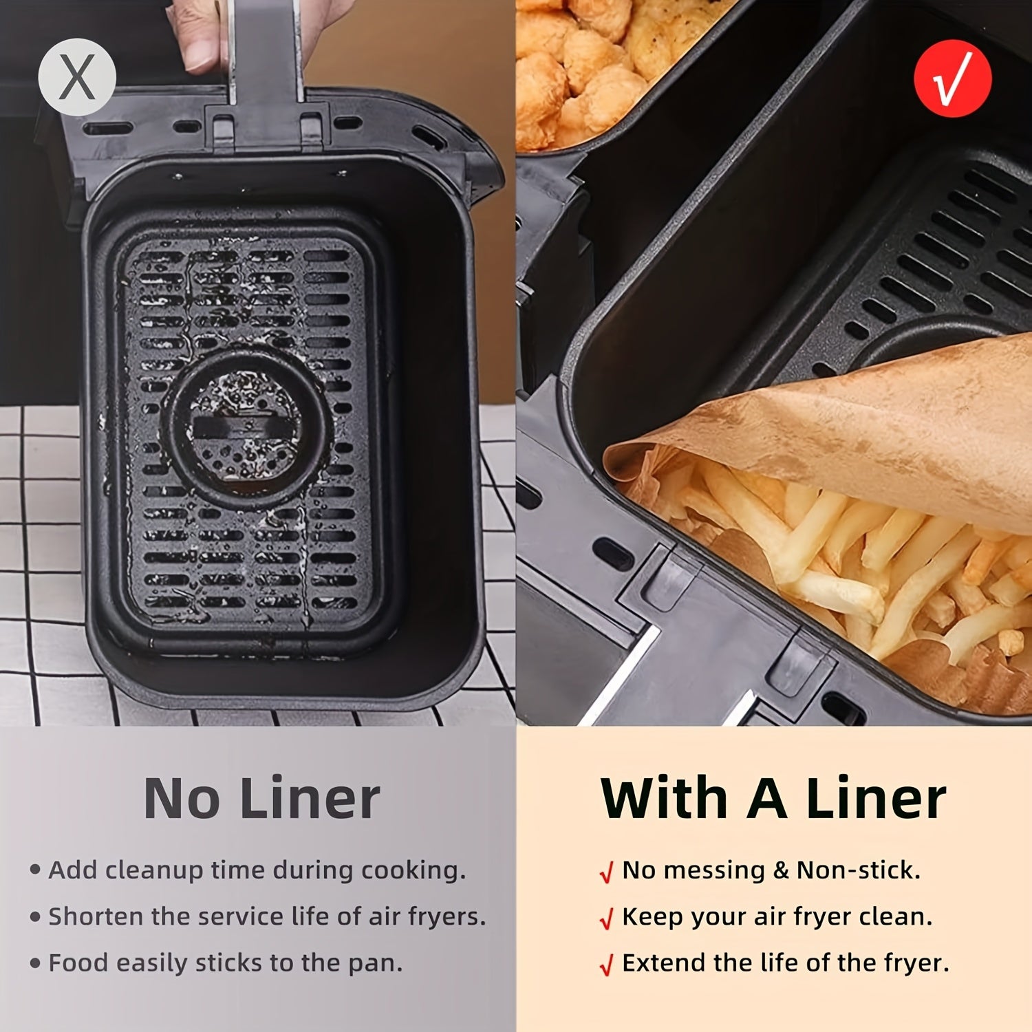 100pcs Rectangle Air Fryer Liner, Disposable Kraft Paper Pad That Does Not Need to Be Cleaned, Baking Pads Without Bleach, Multi-Purpose Food Baking Paper Pad, Suitable for Ovens, Microwave Ovens, Frying Pan, Kitchen Accessories, Kitchen baking tools