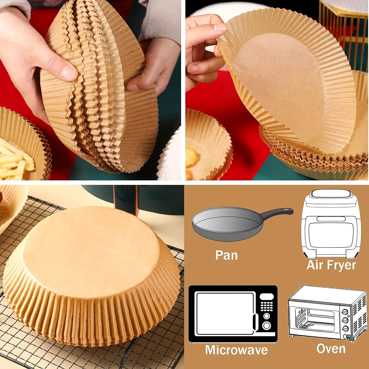 50/ 100pcs, disposable paper lining for air fryer, air fryer 6.3-7 inch lining [for 2-8 QT], non-stick parchment, for frying, baking, cooking, baking and microwave ovens, oil-proof, tray non-stick silicone oil paper, kitchen accessories