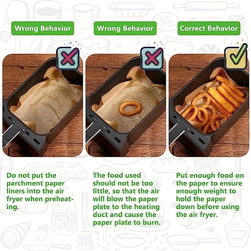 100pcs Moroder Non-Stick Disposable Air Fryer Liners - Rectangular, Oil & Waterproof Parchment Paper Baking Sheets for Dual Basket Fryers, Ideal for French Fries, Chicken Nuggets, Wings & More, Essential Kitchen Accessory