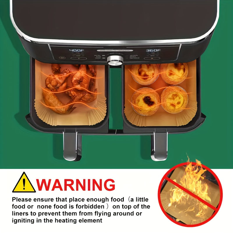 100pcs Rectangle Air Fryer Liner, Disposable Kraft Paper Pad That Does Not Need to Be Cleaned, Baking Pads Without Bleach, Multi-Purpose Food Baking Paper Pad, Suitable for Ovens, Microwave Ovens, Frying Pan, Kitchen Accessories, Kitchen baking tools