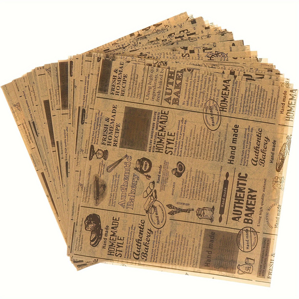 50 Vintage Newspaper Printed Grease-Proof Wrapping Paper - True Baking Style Food Wrap Paper for Sandwiches, Burgers, and Breads, Ideal for Home Kitchens