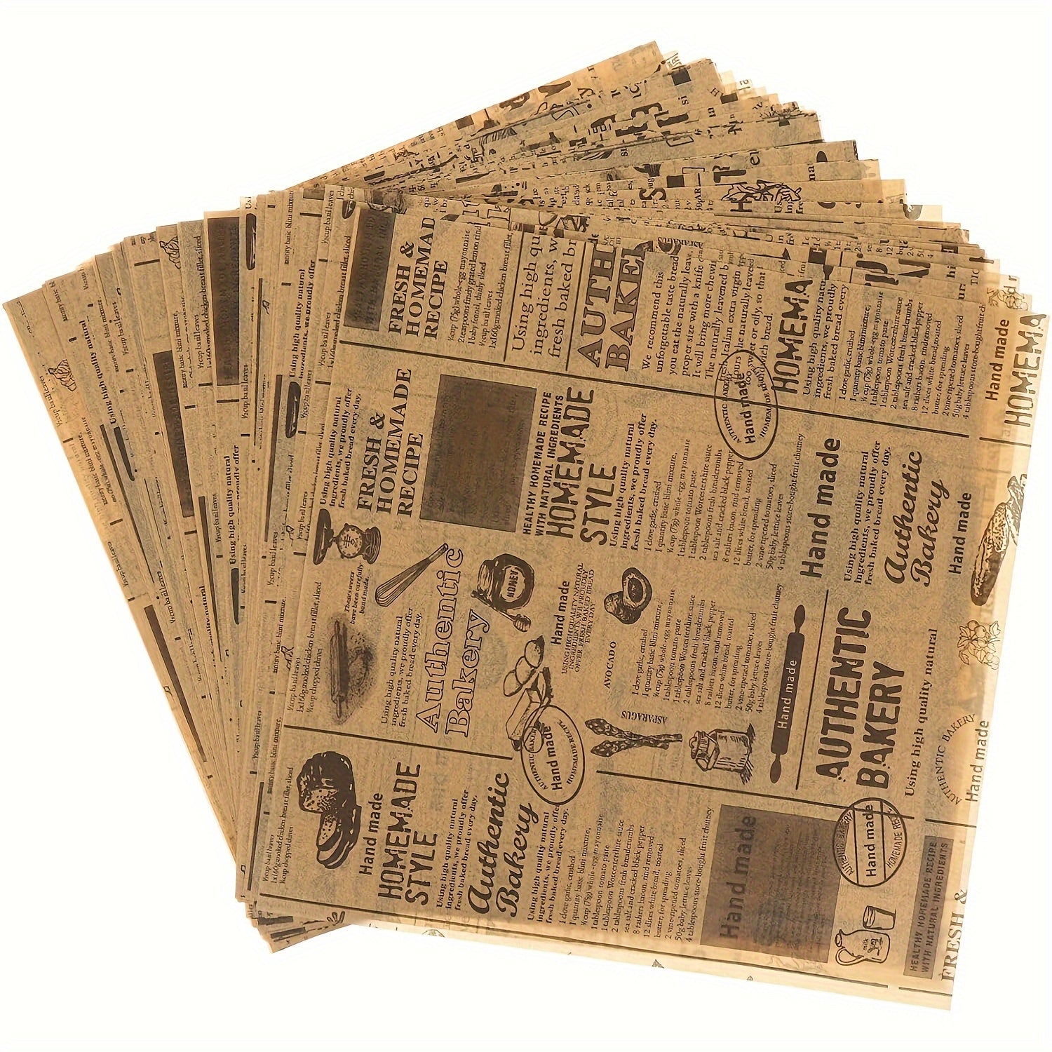 50 Vintage Newspaper Printed Grease-Proof Wrapping Paper - True Baking Style Food Wrap Paper for Sandwiches, Burgers, and Breads, Ideal for Home Kitchens