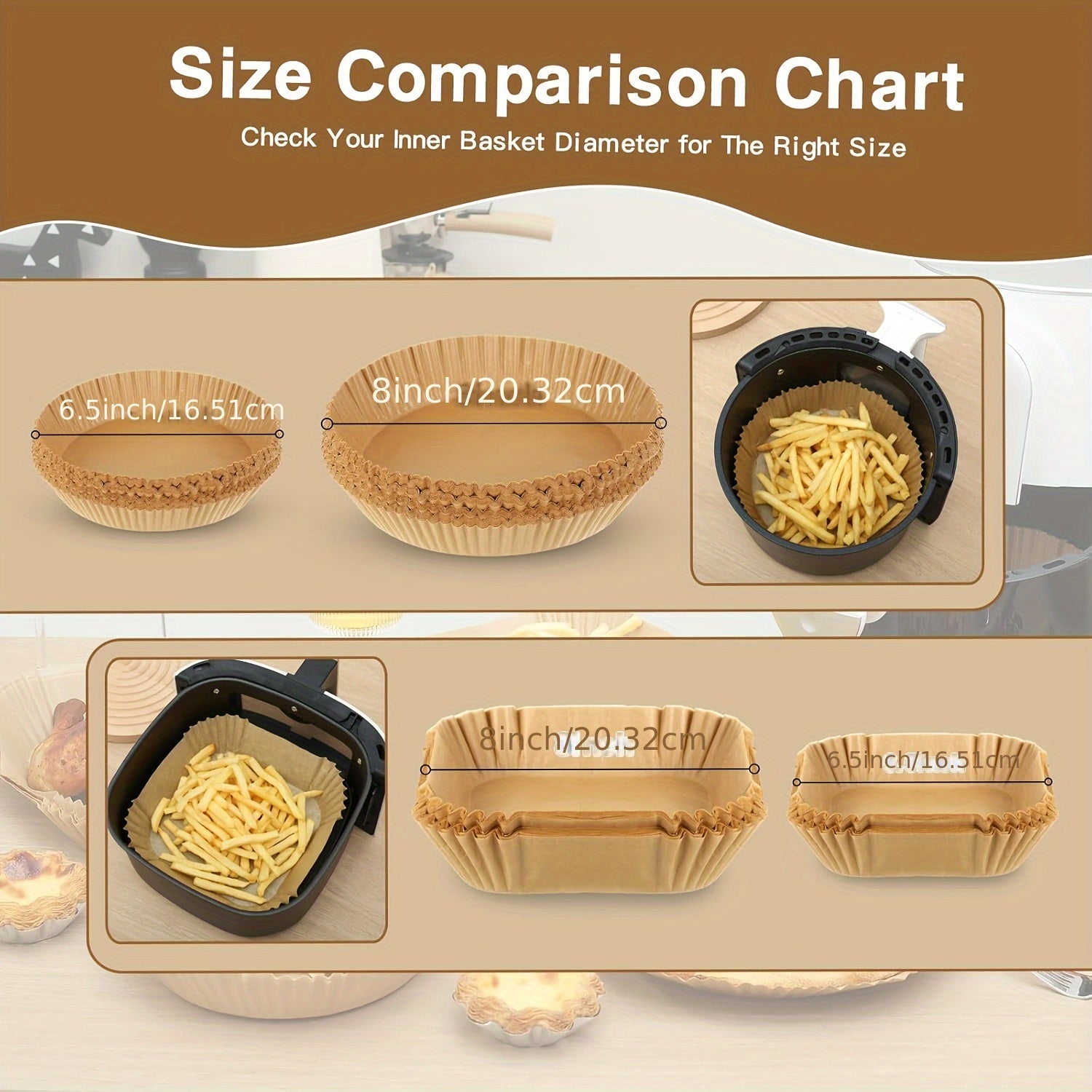 100pcs Of Air Fryer Paper, Disposable Air Fryer Mat, Non Stick Disposable Air Fryer Mat, 8-Inch Unbleached Baking Paper, Suitable For 5-8QT Air Fryer, Microwave Baking Father Gift