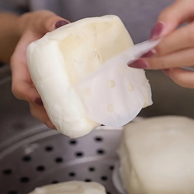 500pcs Food Grade Disposable Steamer Liners - 2.95 Inch Round Parchment Paper for Steaming Buns, Dumplings & Baking, Heat-Resistant up to 392°F, Non-Stick, Kitchen Essentials, Dumpling Preparation, Perforated Design, Nonscratch Surface