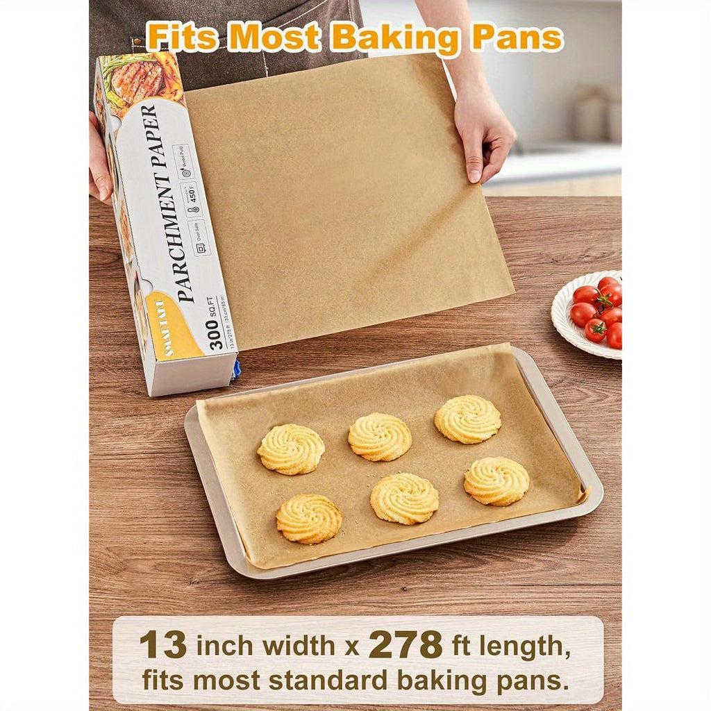 Parchment Paper Roll for Baking, 13in x 278ft, 300 sq. ft, Non- Stick Baking Paper Sheets with Slide Cutter, Heavy Duty Extra Long, for Kitchen Baking Cooking Grilling Steaming, Unbleached, Steaming Paper, Kitchen Essentials, Nonstick Surface, Heavyduty