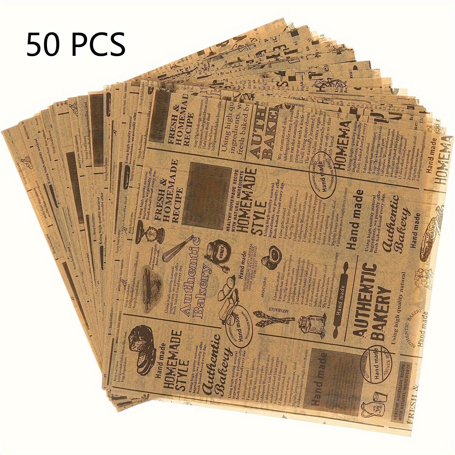 50 Vintage Newspaper Printed Grease-Proof Wrapping Paper - True Baking Style Food Wrap Paper for Sandwiches, Burgers, and Breads, Ideal for Home Kitchens